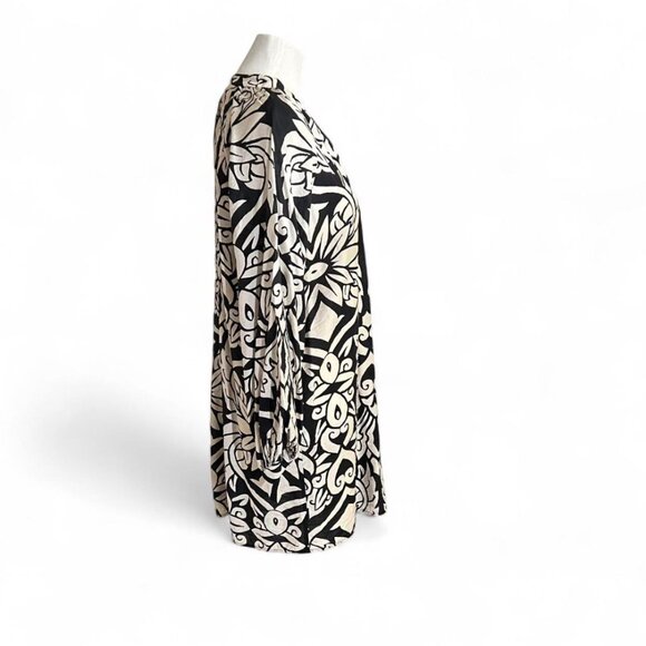 H&M Black White Abstract Print Dress M Fits L Flowy V-Neck Tunic Style Boho - Picture 2 of 7